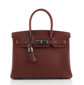 Hermes Birkin Handbag Red Vache Liegee with Palladium Hardware 30