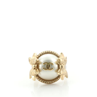 Chanel CC Bow Ring Metal and Faux Pearls