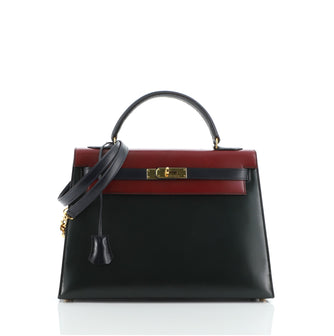 Hermes Kelly Handbag Tricolor Box Calf with Gold Hardware 32