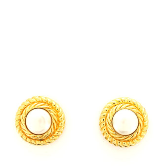 Chanel Vintage Round Chain Clip-On Earrings Metal with Faux Pearl