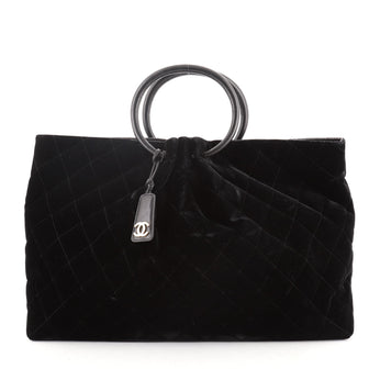 Chanel Vintage Ring Handle Tote Quilted Velvet Large