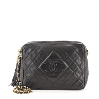 Chanel Vintage Diamond CC Camera Bag Quilted Leather Medium