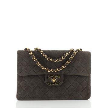 Chanel Vintage Classic Single Flap Bag Quilted Suede Maxi