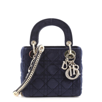 Christian Dior Lady Dior Chain Bag Cannage Quilt Velvet with Crystal Charms Mini