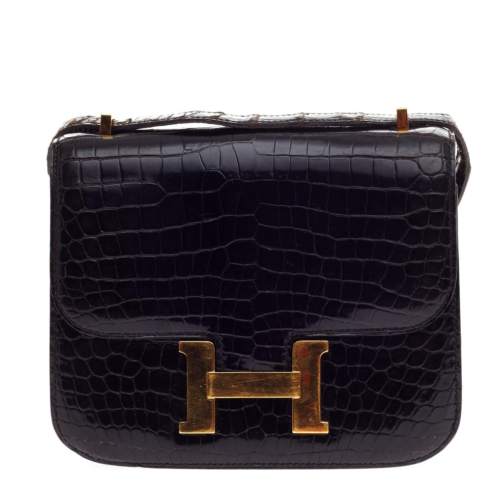 Hermes 15cm Shiny Black Porosus Crocodile Micro Mini Constance Bag, Lot  #58445