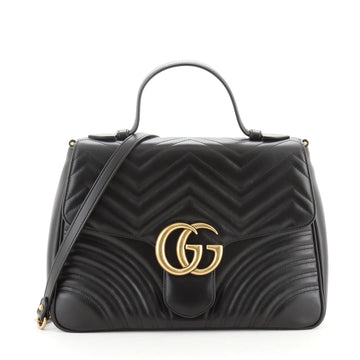 Gucci GG Marmont Top Handle Flap Bag Matelasse Leather Medium