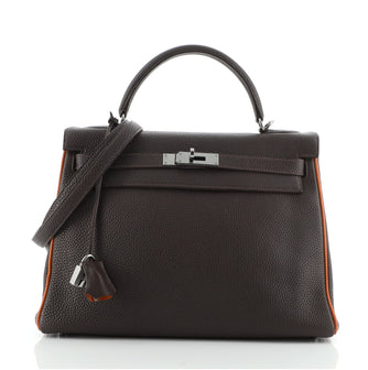 Hermes Kelly Handbag Bicolor Togo with Ruthenium Hardware 32