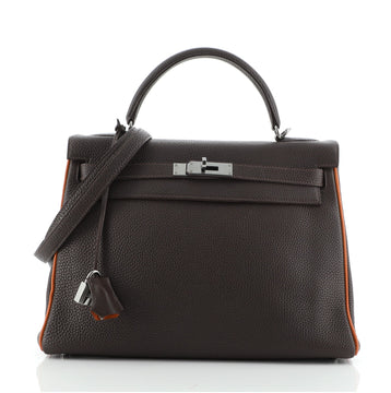 Hermes Kelly Handbag Bicolor Togo with Ruthenium Hardware 32