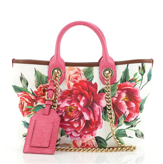 Dolce & Gabbana Capri Tote Printed Canvas with Lizard Embossed Leather Small