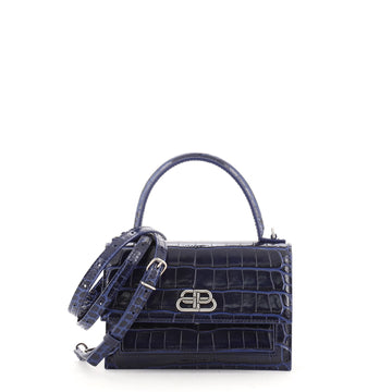 Balenciaga Sharp Top Handle Bag Crocodile Embossed Leather XS