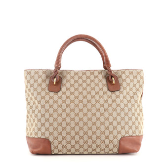 Gucci Braided Handle Tote GG Canvas with Leather Large