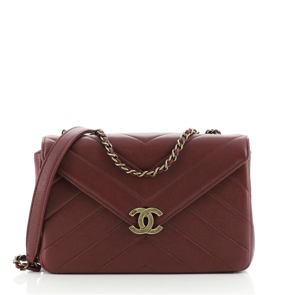 Chanel Coco Envelope Flap Bag Chevron Leather Medium Red 6280335