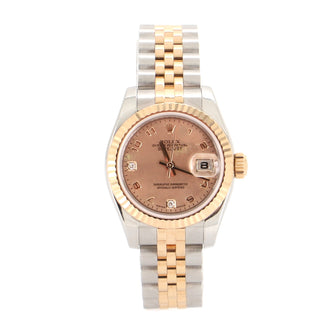 Oyster Perpetual Datejust Automatic Watch Stainless Steel and Everose Gold with Diamond Indicators and Mother of Pearl 26