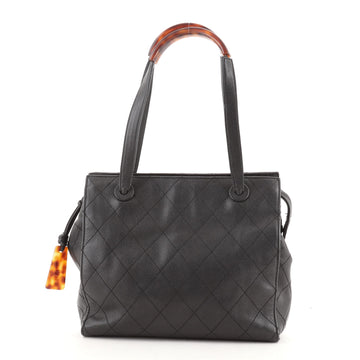 Chanel Vintage Resin Handle Tote Quilted Leather Medium
