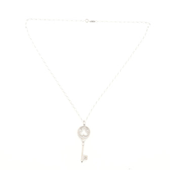 Tiffany & Co. Clover Key Pendant Necklace 18K White Gold with Diamonds