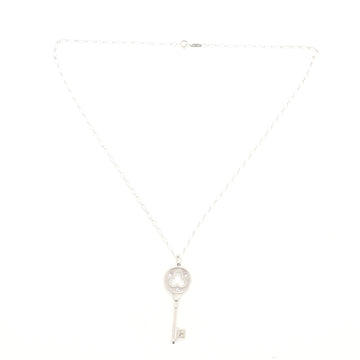 Tiffany & Co. Clover Key Pendant Necklace 18K White Gold with Diamonds