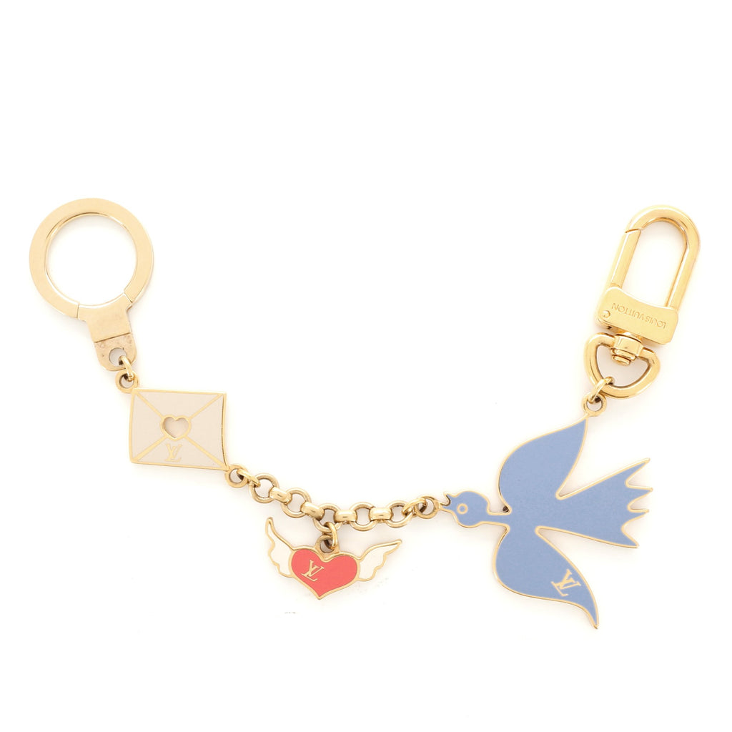 Louis Vuitton Love Birds Enamel Gold Tone Key Chain / Bag Charm