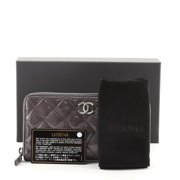 Chanel Zip Around Wallet Quilted Crinkled Patent Long