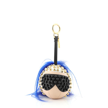 Fendi Punkito Karlito Bag Charm Studded Leather with Fur