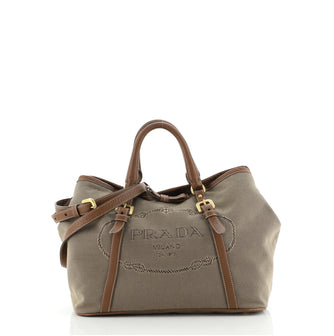 Prada Logo Convertible Tote Canvas with Leather Medium