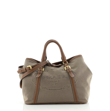 Prada Logo Convertible Tote Canvas with Leather Medium
