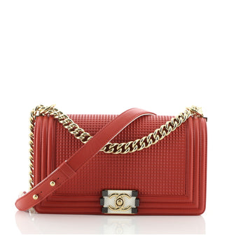 Chanel Boy Flap Bag Cube Embossed Lambskin Old Medium