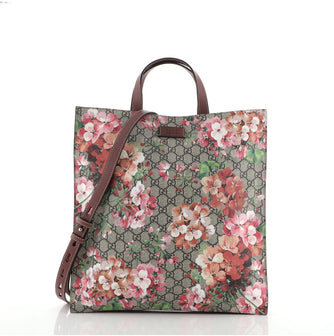 Gucci Convertible Soft Open Tote Blooms Print GG Coated Canvas Tall