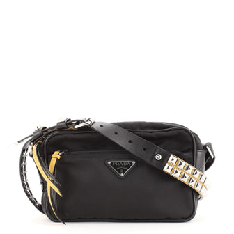 Prada New Vela Shoulder Bag Tessuto with Studded Leather Small