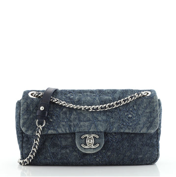 Chanel Chain Flap Bag Camellia Denim Medium