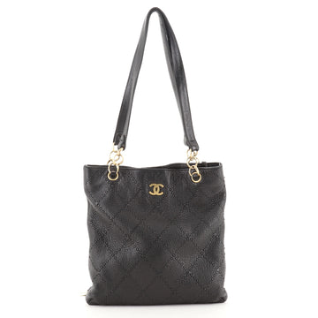 Chanel Vintage CC Chain Flat Tote Stitched Leather Medium