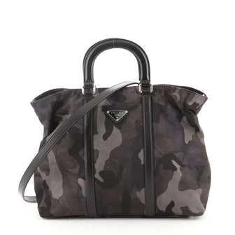 Prada Camouflage Convertible Tote Tessuto with Leather Medium