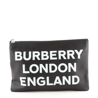 Burberry Logo Zip Pouch Printed Leather Medium