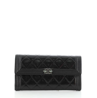 Chanel Boy Flap Wallet Quilted Glazed Aged Calfskin Long