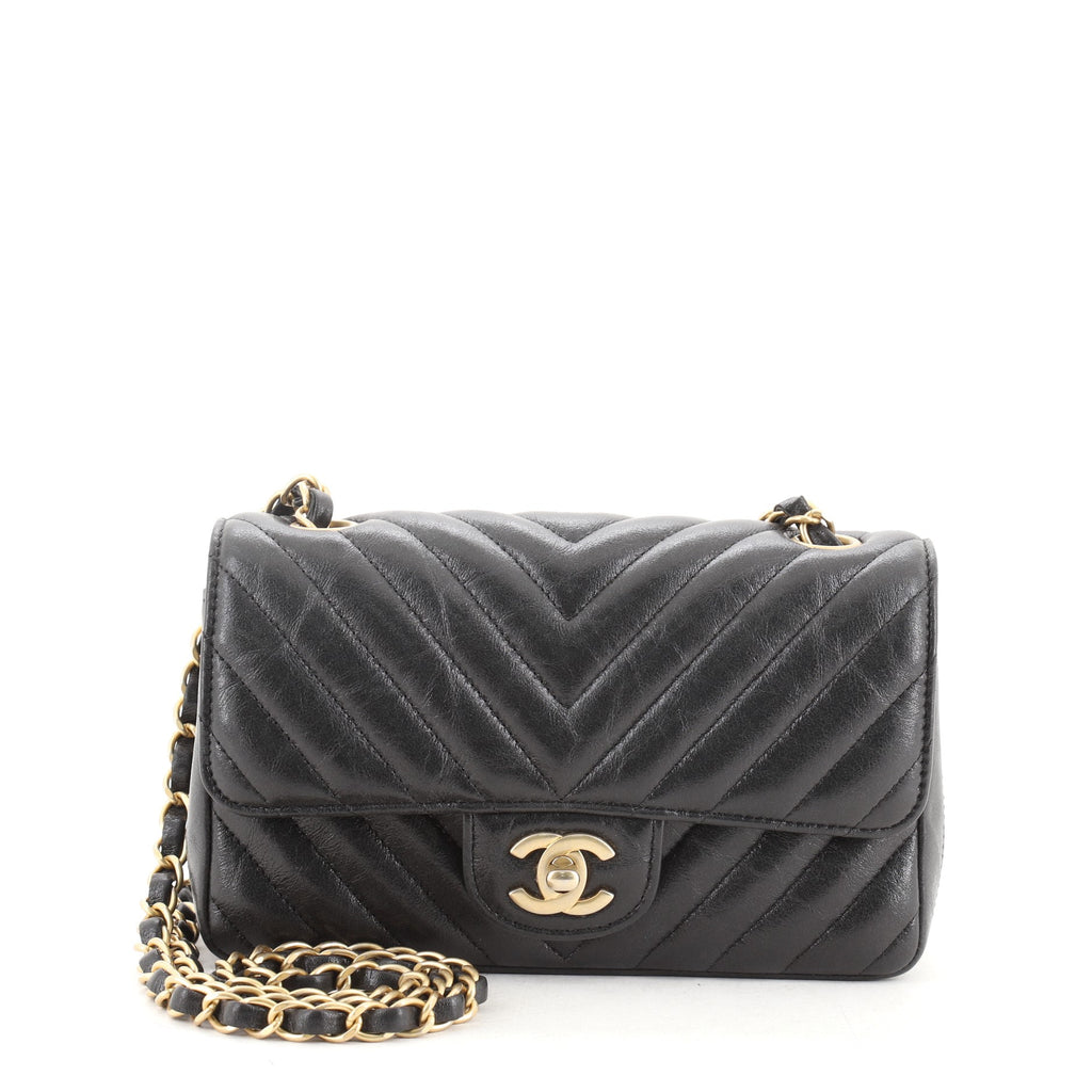Chanel Classic Single Flap Bag Chevron Crumpled Iridescent Calfskin Mini  Black 631141
