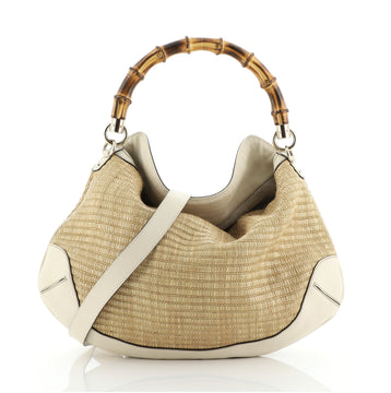 Gucci Bamboo Peggy Hobo Raffia with Leather Medium