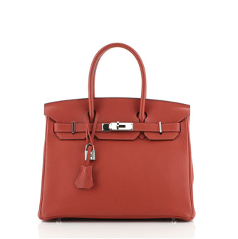 Hermes Birkin Handbag Red Togo with Palladium Hardware 30