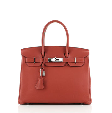 Hermes Birkin Handbag Red Togo with Palladium Hardware 30