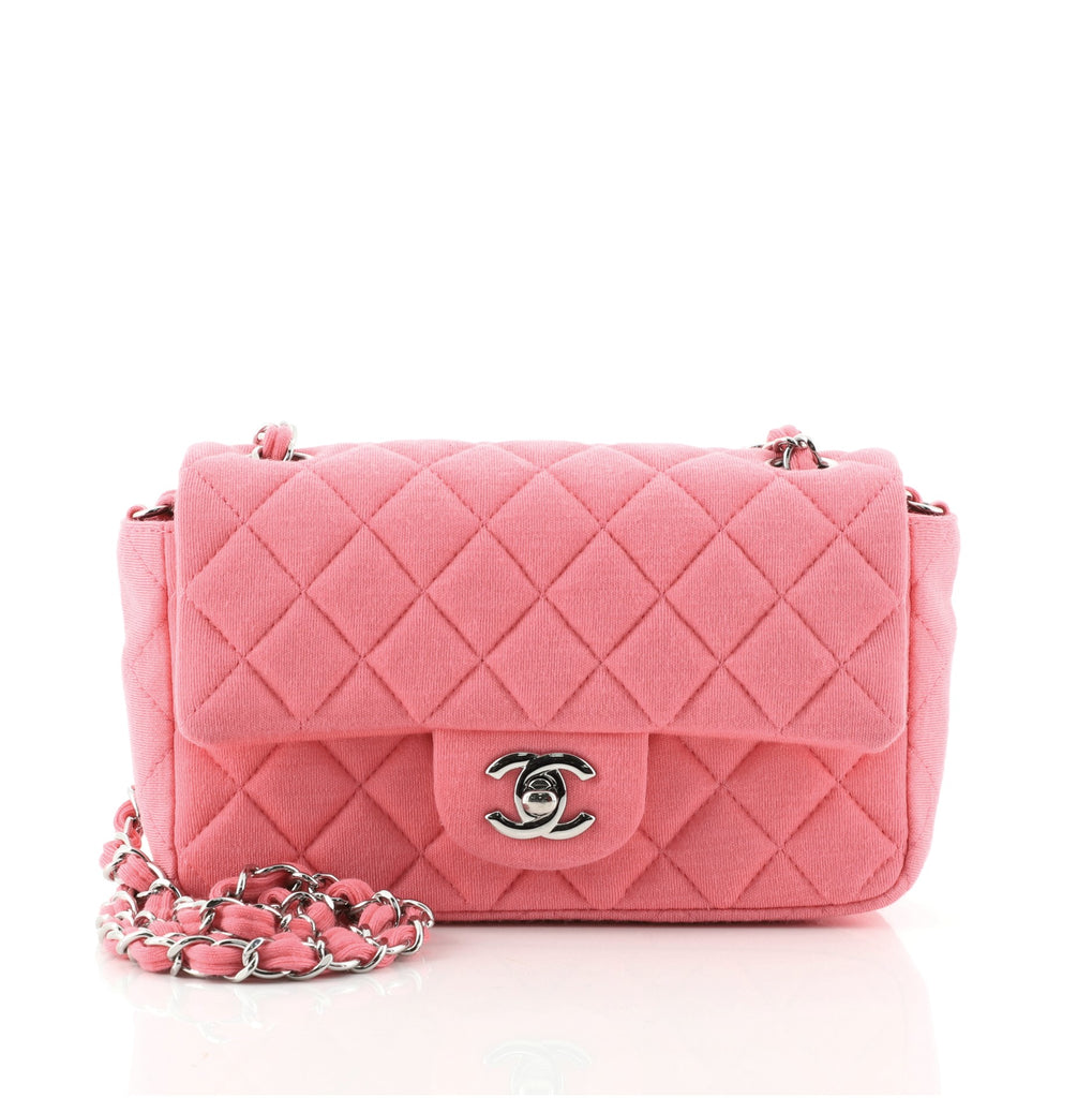 Chanel Classic Single Flap Bag Quilted Jersey Mini Pink 631711