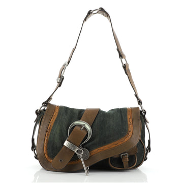Christian Dior Vintage Gaucho Double Saddle Bag Denim with Leather Small