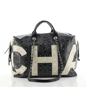 Chanel Logo Bowling Bag Printed Coated Canvas Large