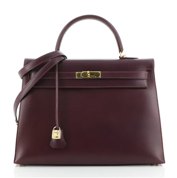Hermes Kelly Handbag Purple Box Calf with Gold Hardware 35