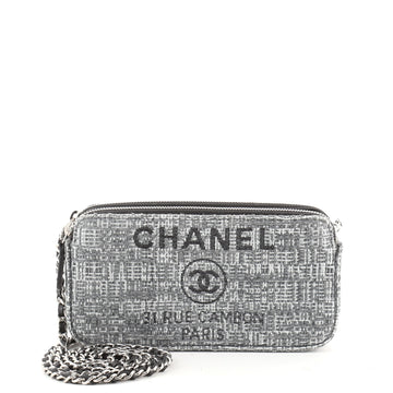 Chanel Deauville Double Zip Clutch with Chain Raffia