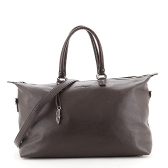 Salvatore Ferragamo Woven Handle Convertible Boston Bag Leather Large