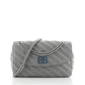 Balenciaga BB Chain Round Shoulder Bag Quilted Embroidered Leather Medium