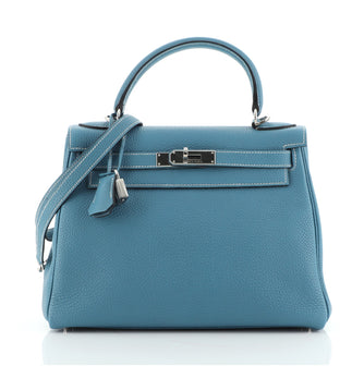Hermes Kelly Handbag Blue Togo with Palladium Hardware 28