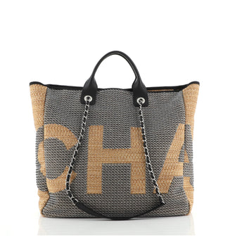 Chanel Deauville Logo Shopping Tote Printed Raffia Large