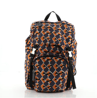 Prada Double Buckle Backpack Printed Tessuto Medium