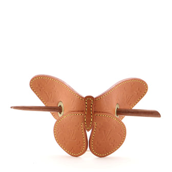 Louis Vuitton Butterfly Hair Pin Barrette Monogram Vachetta Leather