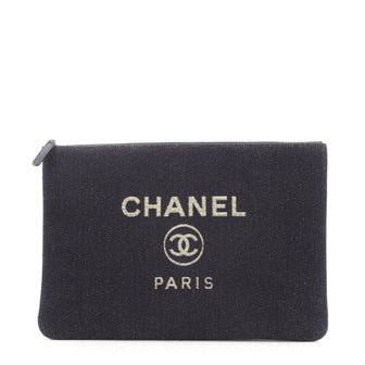 Chanel Deauville Pouch Lurex Canvas Large
