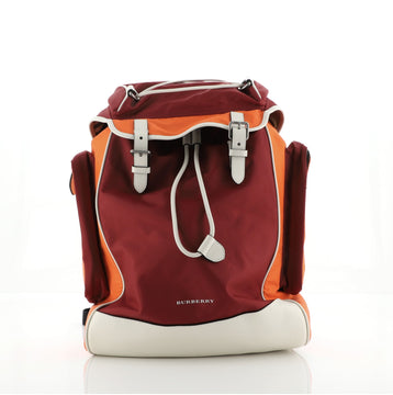 Burberry Double Pocket Drawstring Backpack Nylon with Leather Medium
